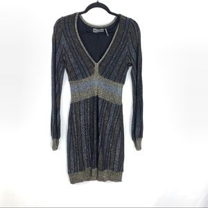 Guess black and gold striped mini sweater dress